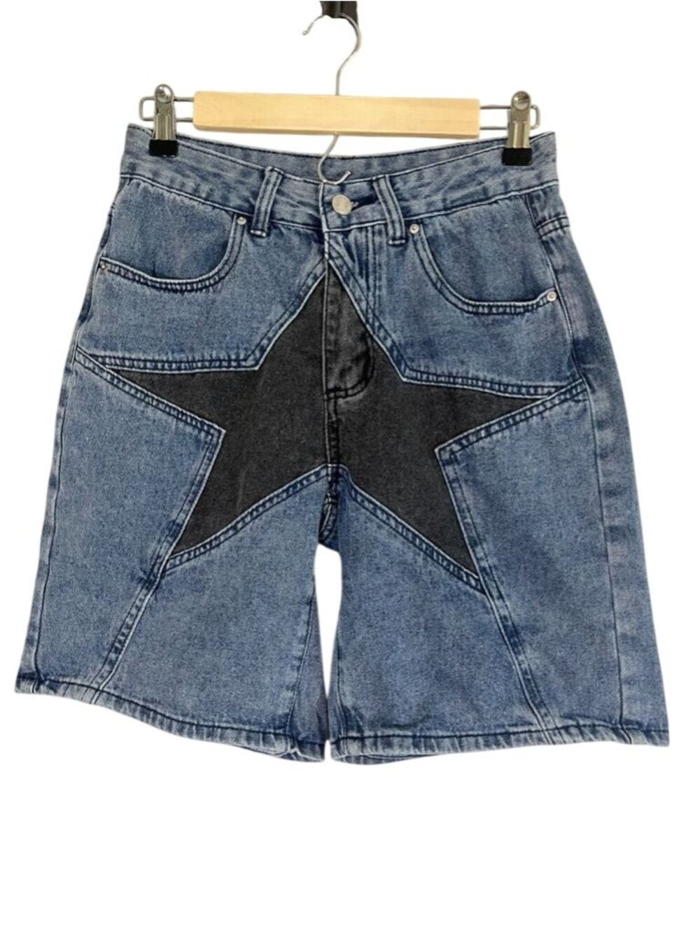 Star Denim Jean Shorts Blue XS Western Retro Mod Hippie Festival Y2K Patchwork